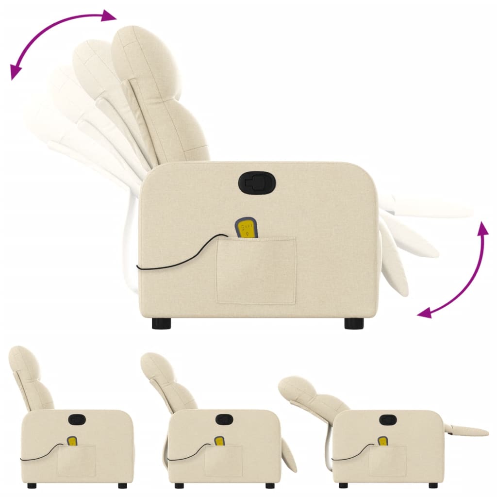 vidaXL Massage Recliner Chair Cream Fabric-3