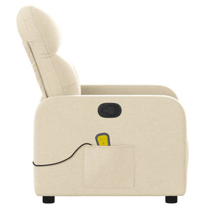 vidaXL Massage Recliner Chair Cream Fabric-6