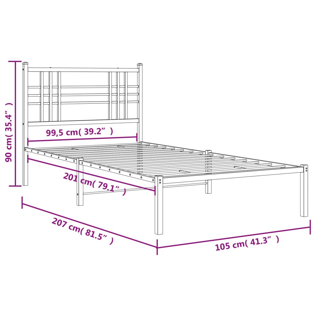 vidaXL Metal Bed Frame with Headboard Black 39.4"x78.7"-7