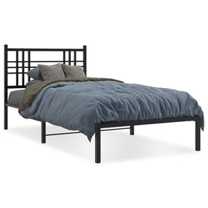 vidaXL Metal Bed Frame with Headboard Black 39.4"x78.7"-0