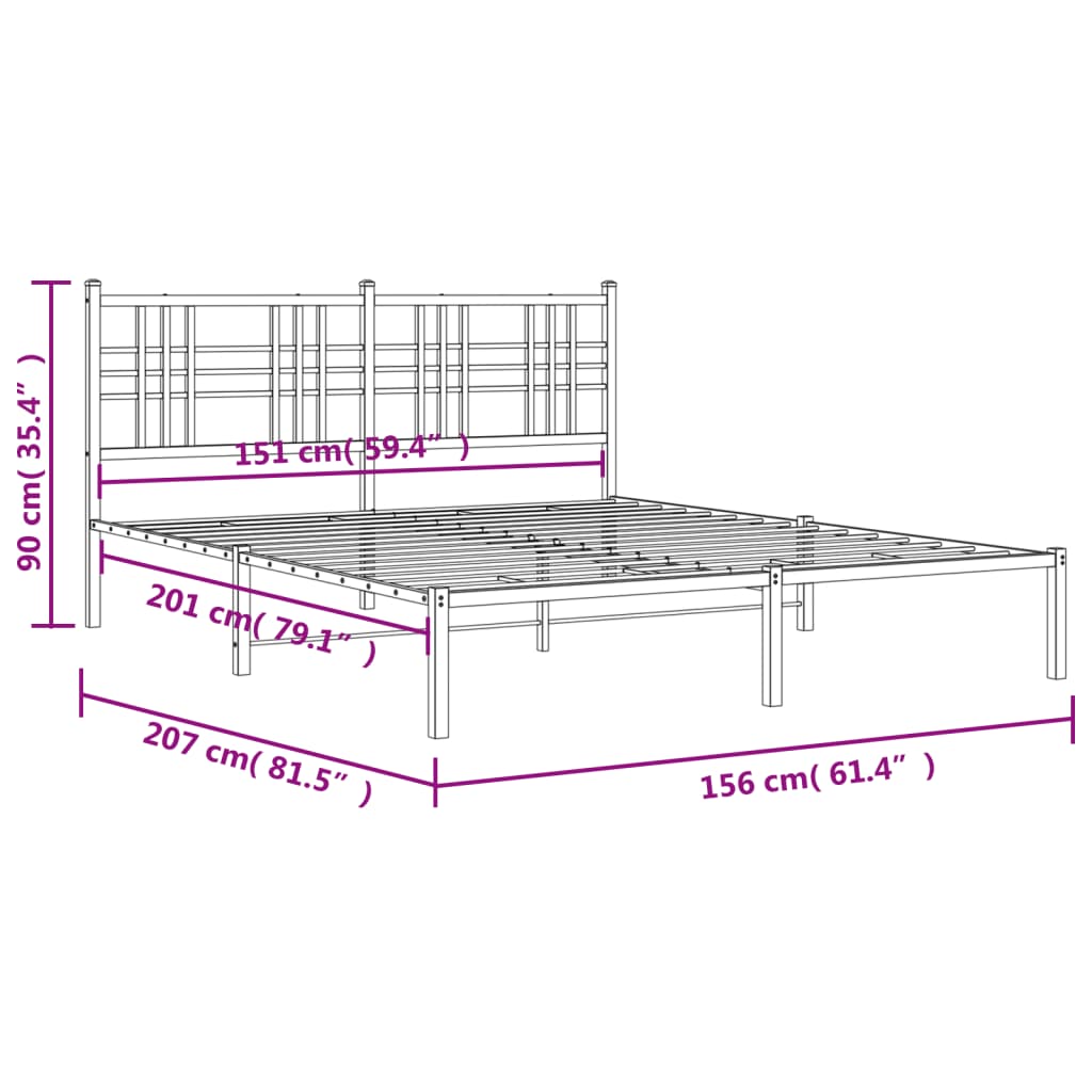 vidaXL Metal Bed Frame with Headboard Black 59.1"x78.7"-7