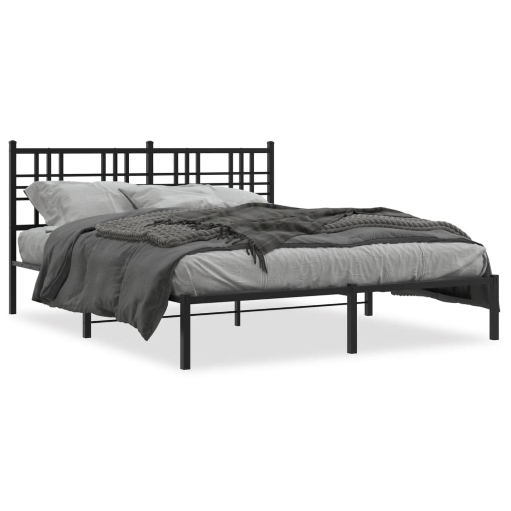 vidaXL Metal Bed Frame with Headboard Black 59.1"x78.7"-0