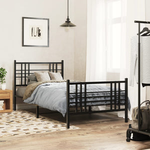 vidaXL Metal Bed Frame with Headboard and Footboard Black 39.4"x78.7"-1