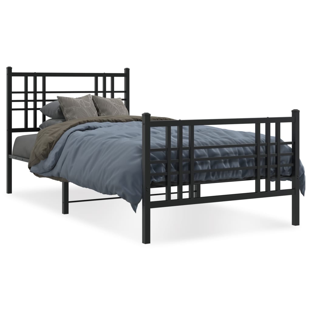 vidaXL Metal Bed Frame with Headboard and Footboard Black 39.4"x78.7"-0