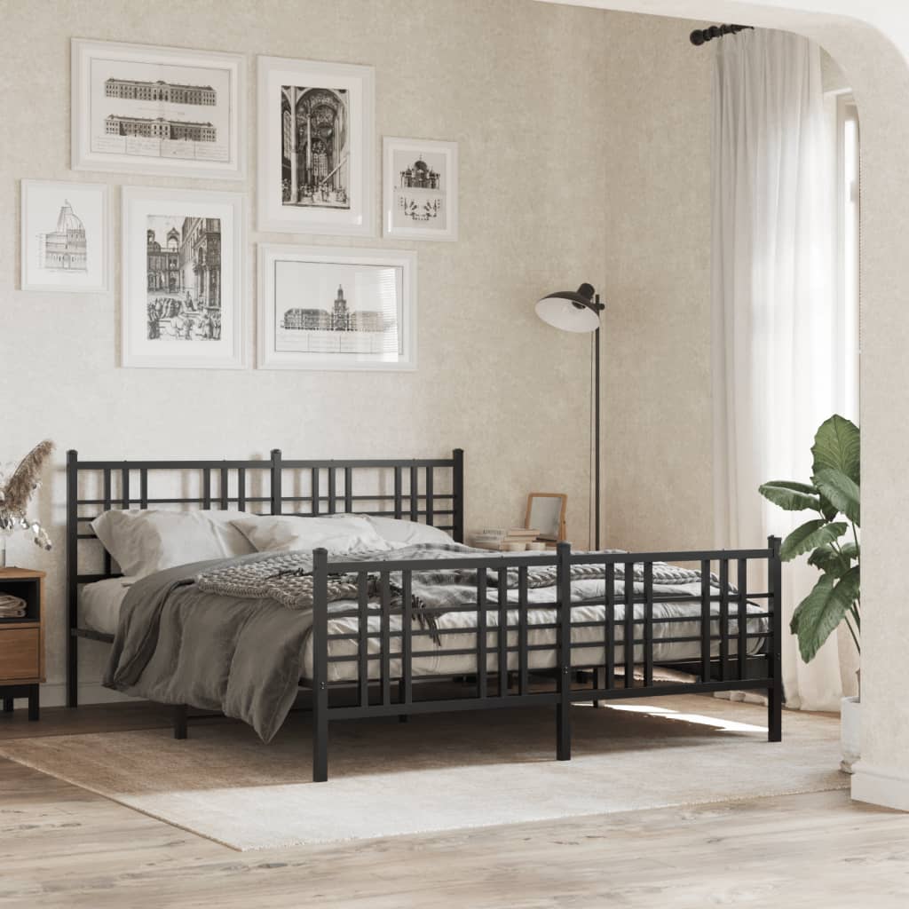 vidaXL Metal Bed Frame with Headboard and Footboard Black 59.1"x78.7"-1