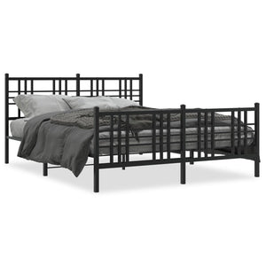 vidaXL Metal Bed Frame with Headboard and Footboard Black 59.1"x78.7"-0