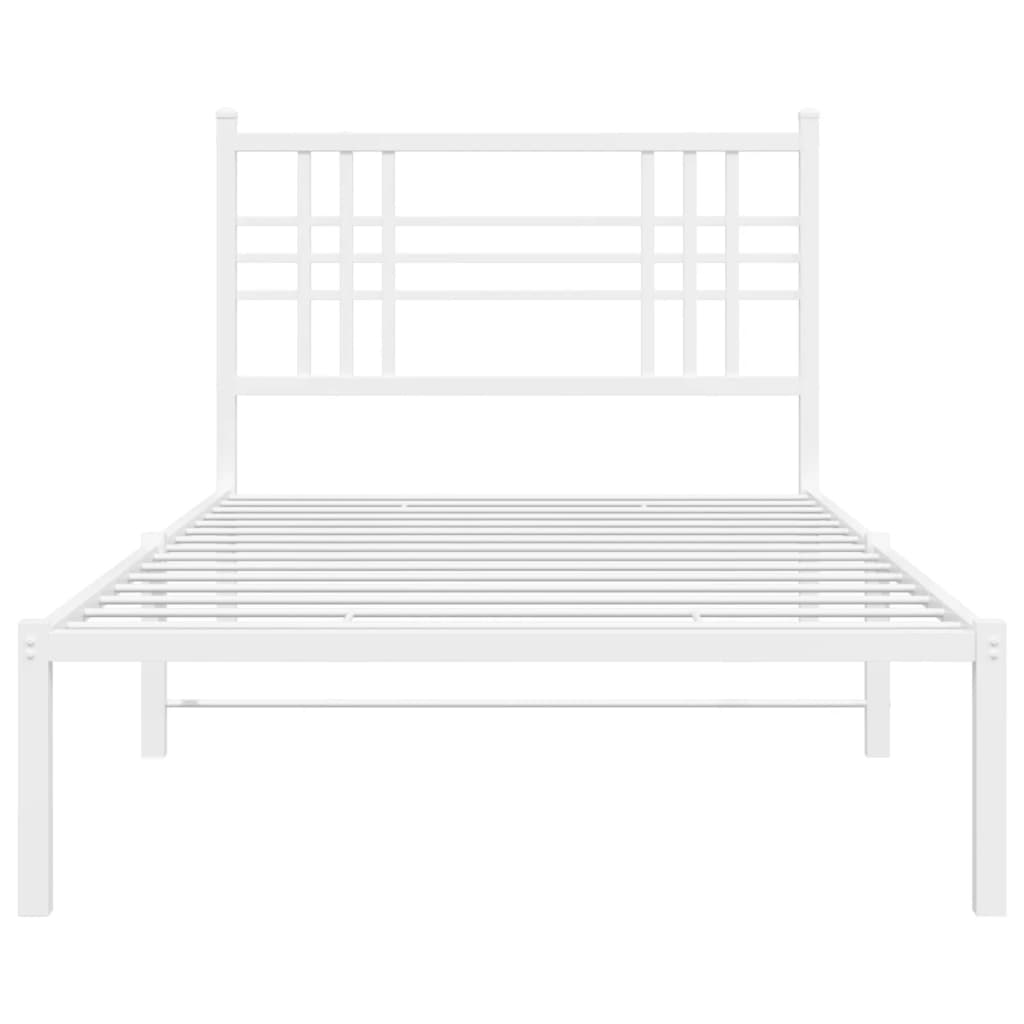 vidaXL Metal Bed Frame with Headboard White 39.4"x78.7"-3