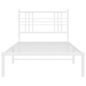 vidaXL Metal Bed Frame with Headboard White 39.4"x78.7"-3