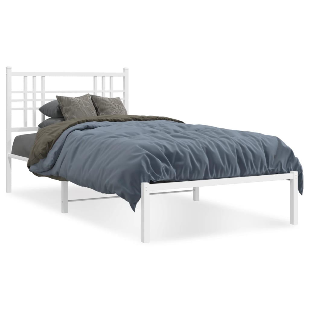 vidaXL Metal Bed Frame with Headboard White 39.4"x78.7"-0