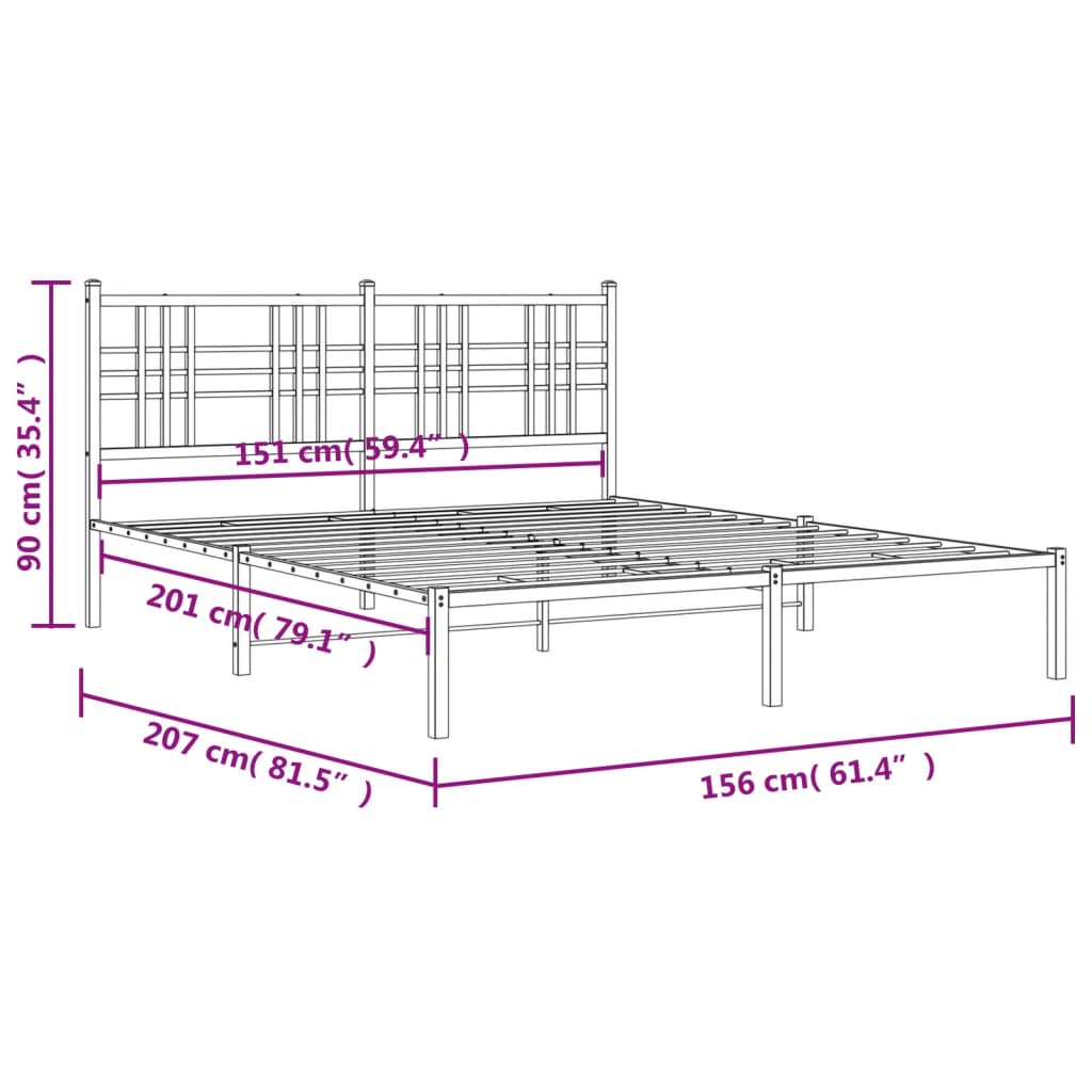 vidaXL Metal Bed Frame with Headboard White 59.1"x78.7"-7