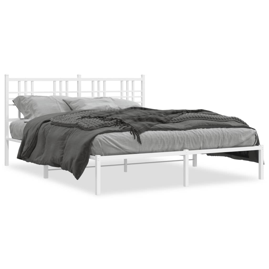 vidaXL Metal Bed Frame with Headboard White 59.1"x78.7"-0