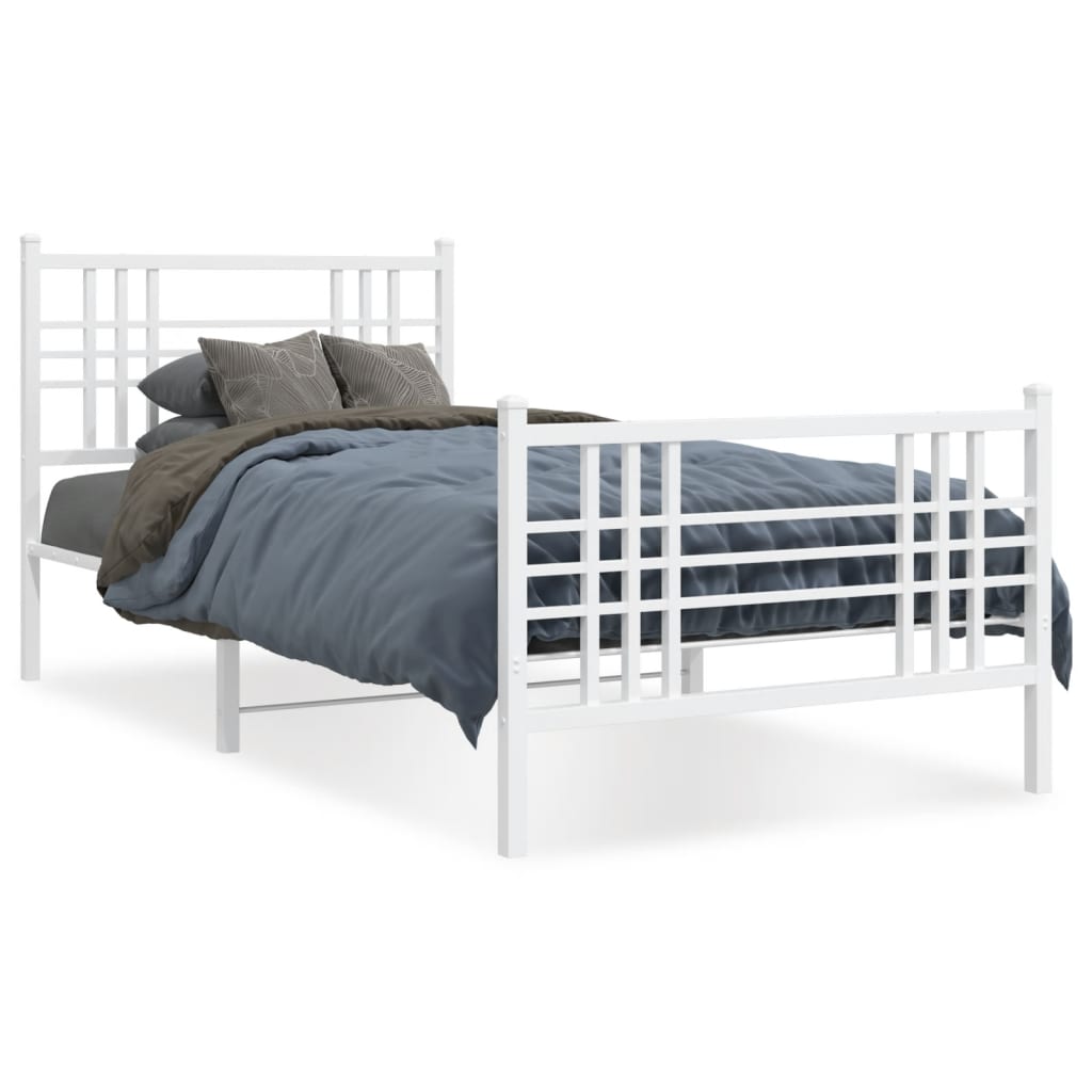 vidaXL Metal Bed Frame with Headboard and Footboard White 39.4"x78.7"-0