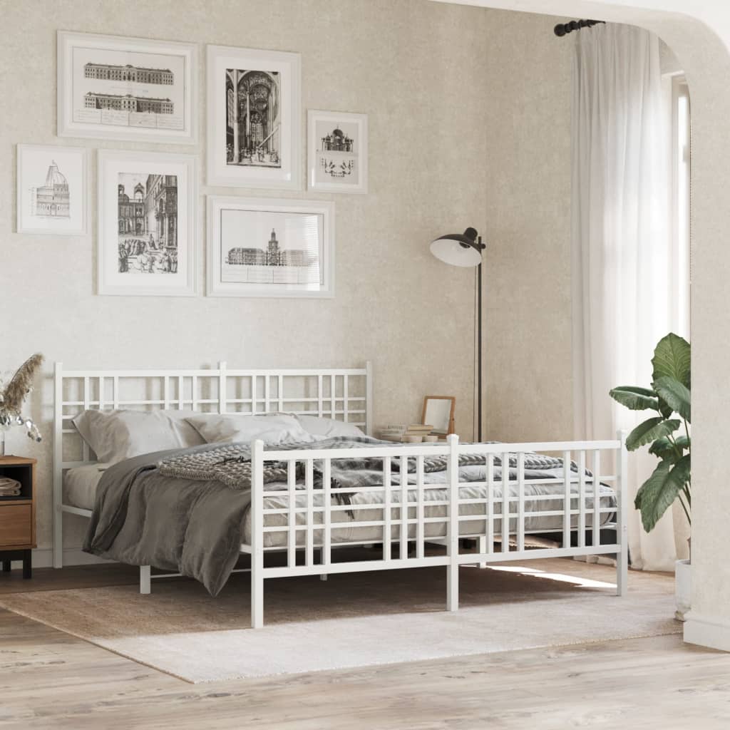 vidaXL Metal Bed Frame with Headboard and Footboard White 59.1"x78.7"-1