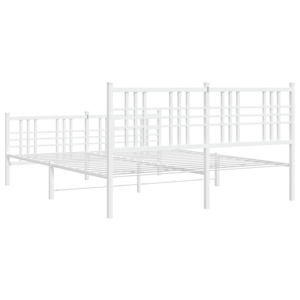 vidaXL Metal Bed Frame with Headboard and Footboard White 59.1"x78.7"-4