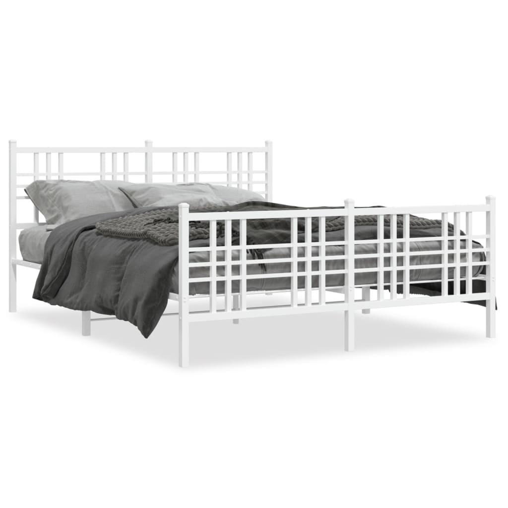 vidaXL Metal Bed Frame with Headboard and Footboard White 59.1"x78.7"-0