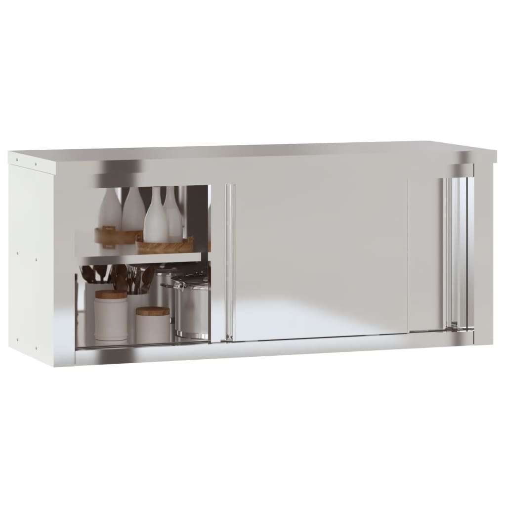 vidaXL Kitchen Wall Cabinet with Shelves Stainless Steel-43