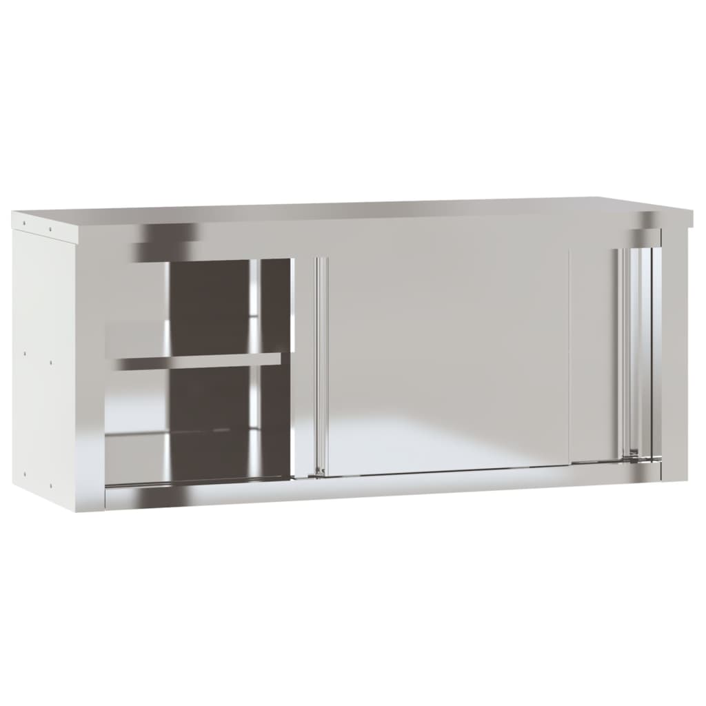 vidaXL Kitchen Wall Cabinet with Shelves Stainless Steel-3