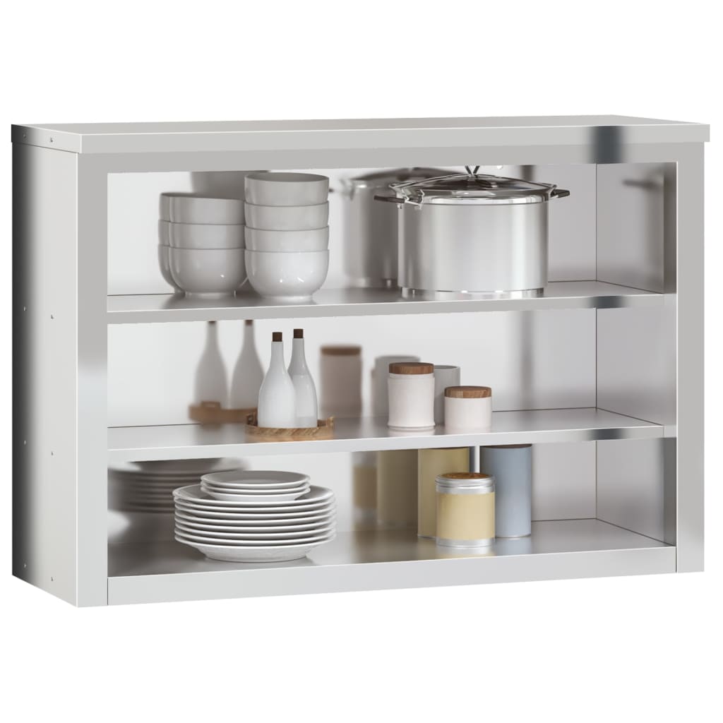 vidaXL Kitchen Wall Cabinet with Shelves Stainless Steel-26