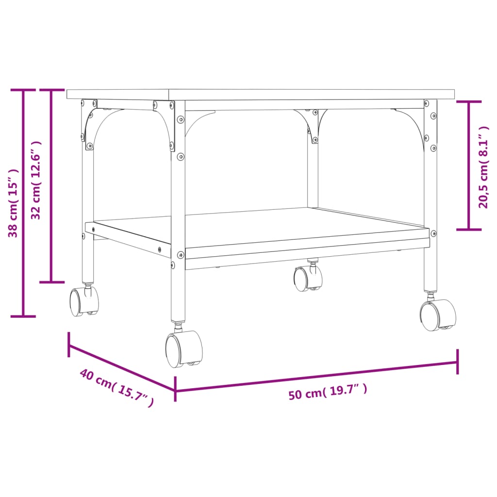 vidaXL Printer Stand 2-Tier Black 19.7"x15.7"x15" Engineered Wood-3