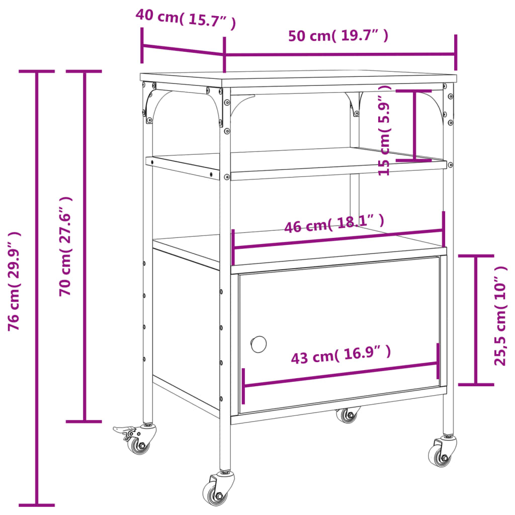 vidaXL Printer Stand 3-Tier Black 19.7"x15.7"x29.9" Engineered Wood-3