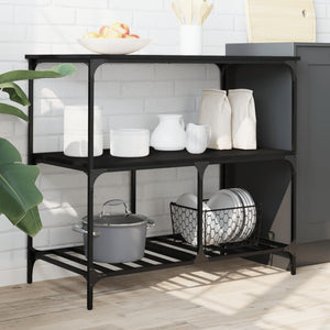 vidaXL Kitchen Trolley Black 39.4"x19.7"x37.4" Engineered Wood-2