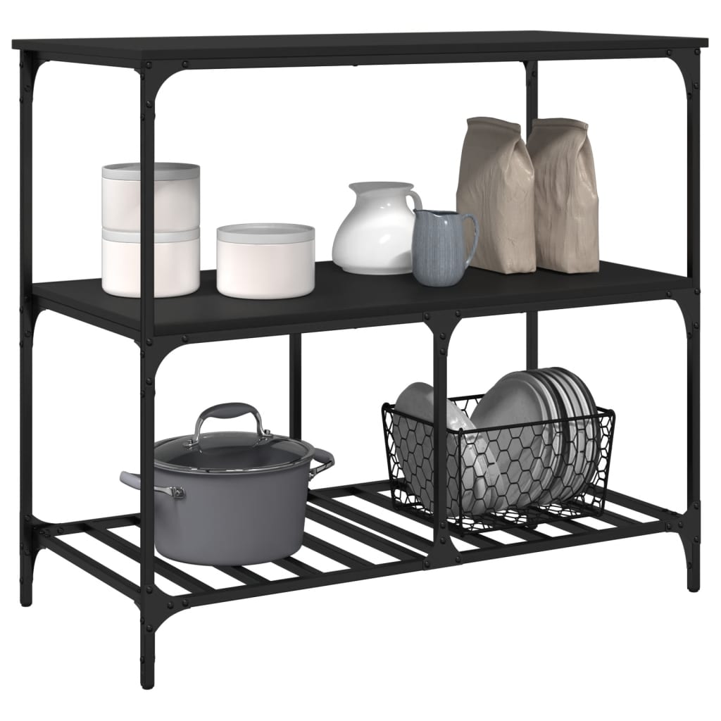 vidaXL Kitchen Trolley Black 39.4"x19.7"x37.4" Engineered Wood-4