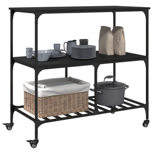 vidaXL Kitchen Trolley Black 39.4"x19.7"x37.4" Engineered Wood-5