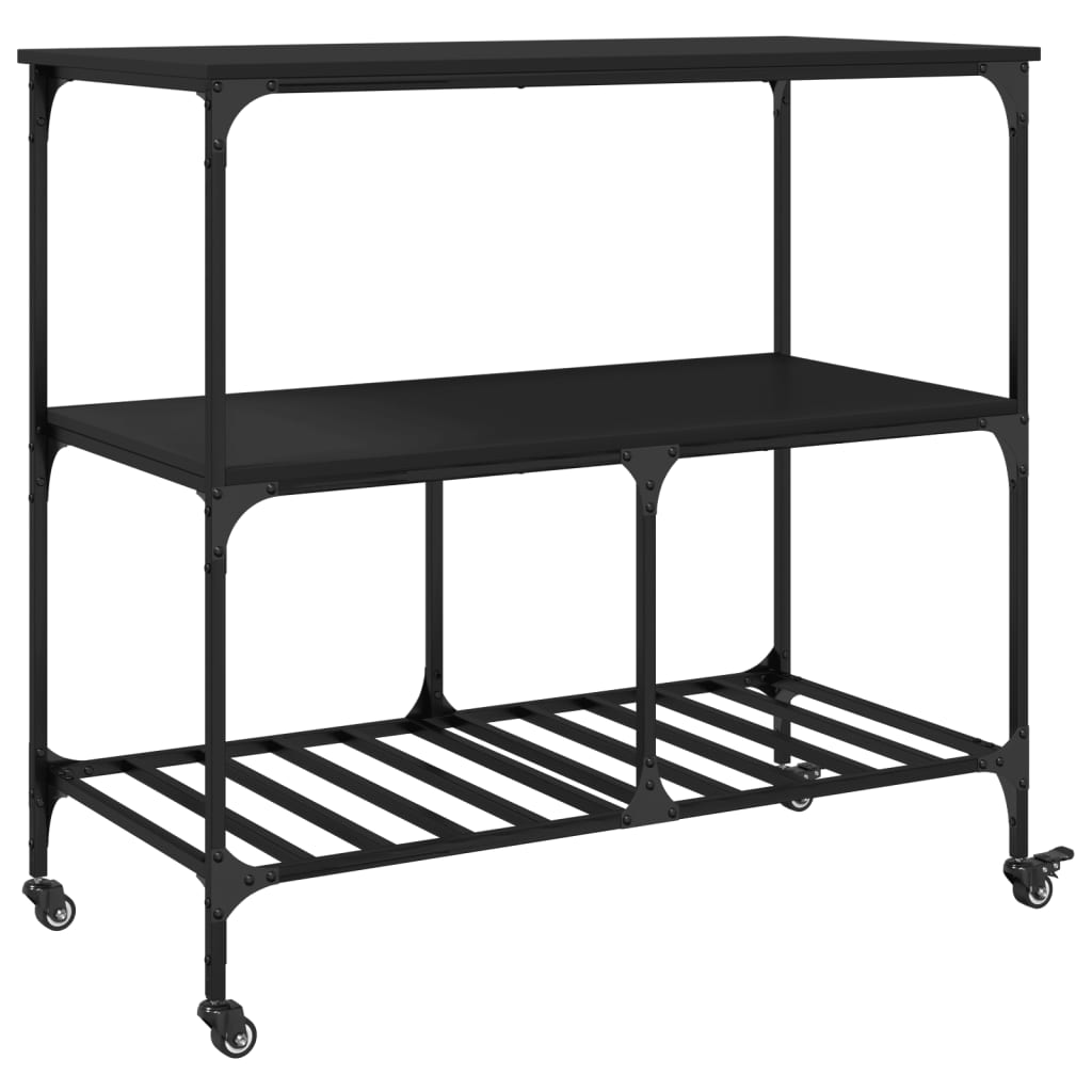 vidaXL Kitchen Trolley Black 39.4"x19.7"x37.4" Engineered Wood-7