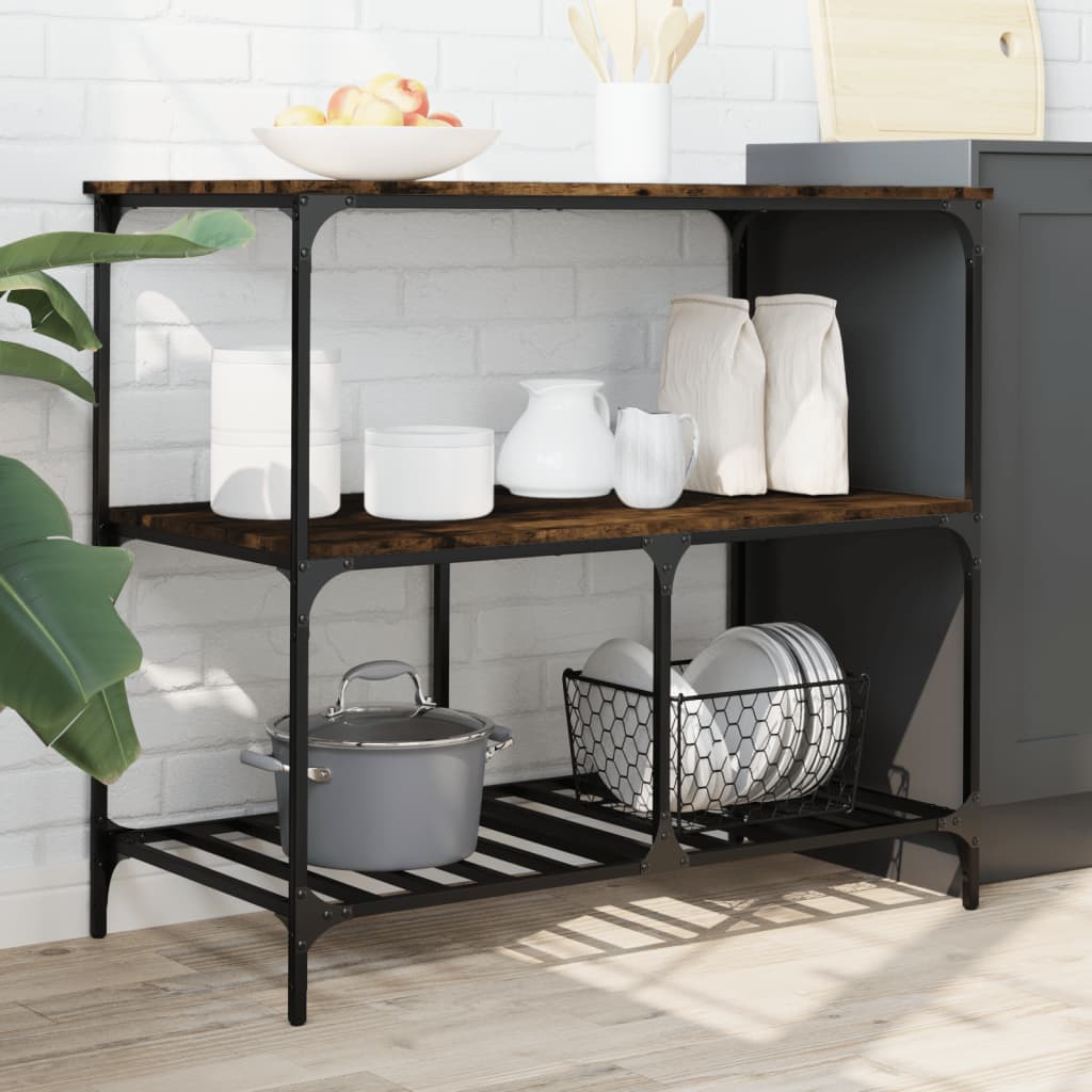 vidaXL Kitchen Trolley Black 39.4"x19.7"x37.4" Engineered Wood-10