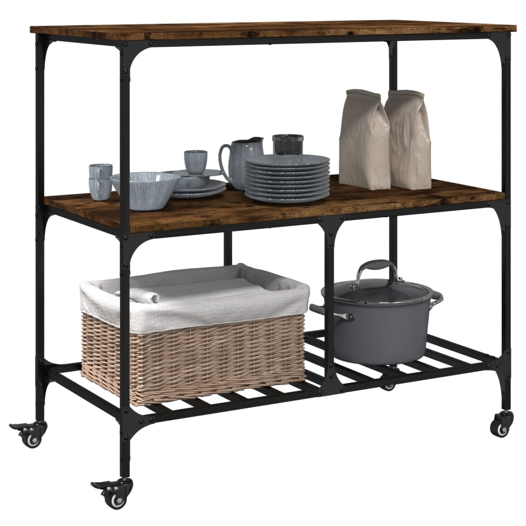 vidaXL Kitchen Trolley Black 39.4"x19.7"x37.4" Engineered Wood-12