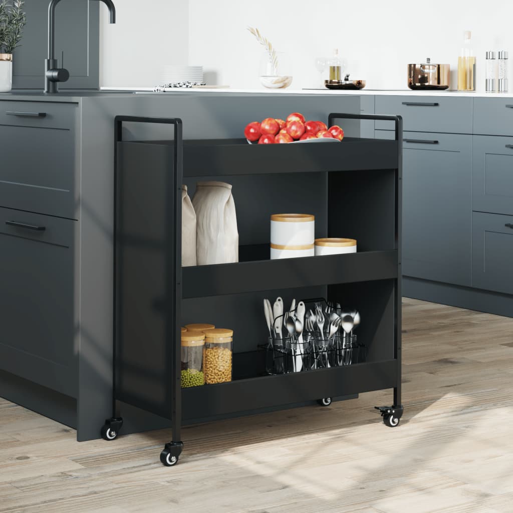 vidaXL Kitchen Trolley Black 27.6"x11.8"x32.3" Engineered Wood-6