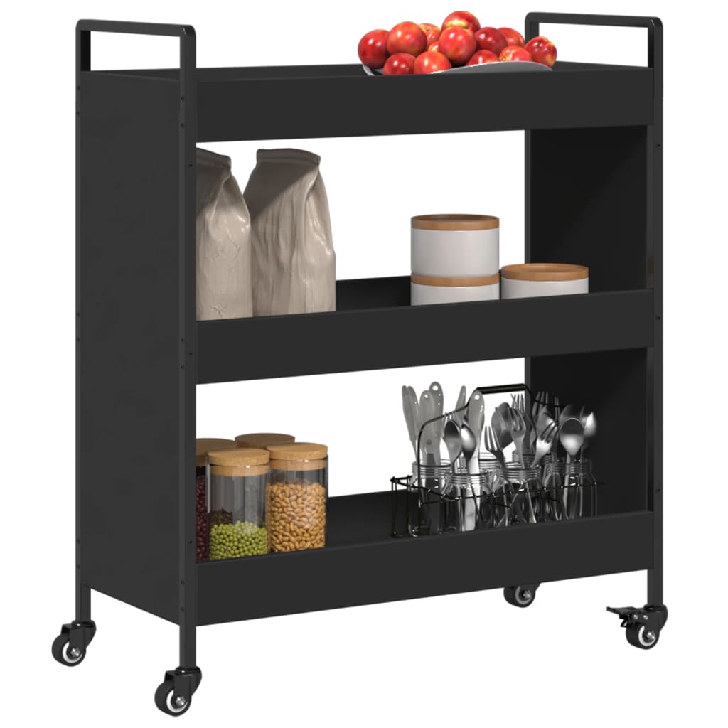 vidaXL Kitchen Trolley Black 27.6"x11.8"x32.3" Engineered Wood-10