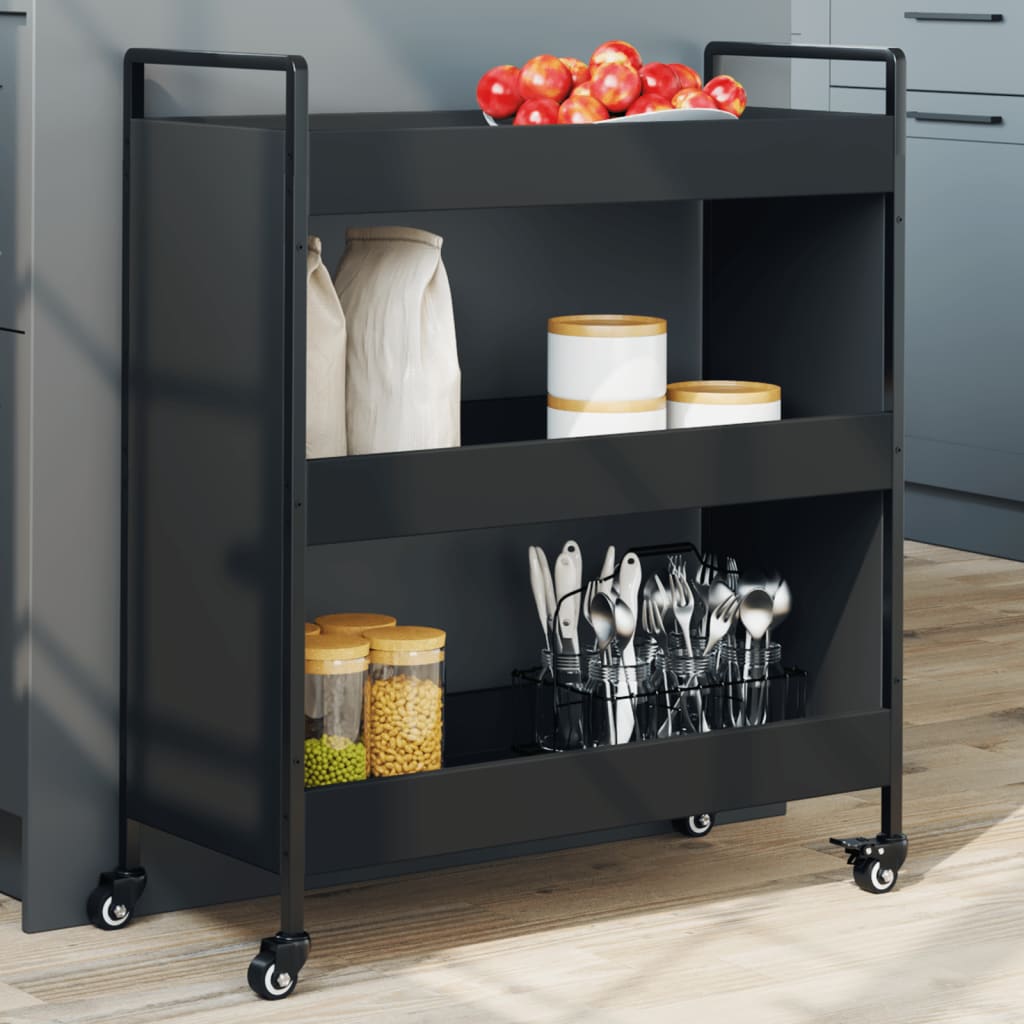 vidaXL Kitchen Trolley Black 27.6"x11.8"x32.3" Engineered Wood-2