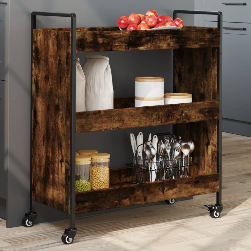 vidaXL Kitchen Trolley Black 27.6"x11.8"x32.3" Engineered Wood-15