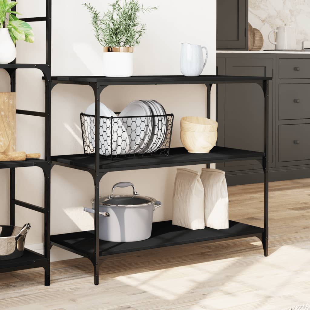 vidaXL Kitchen Trolley Black 40.2"x19.7"x37.4" Engineered Wood-1