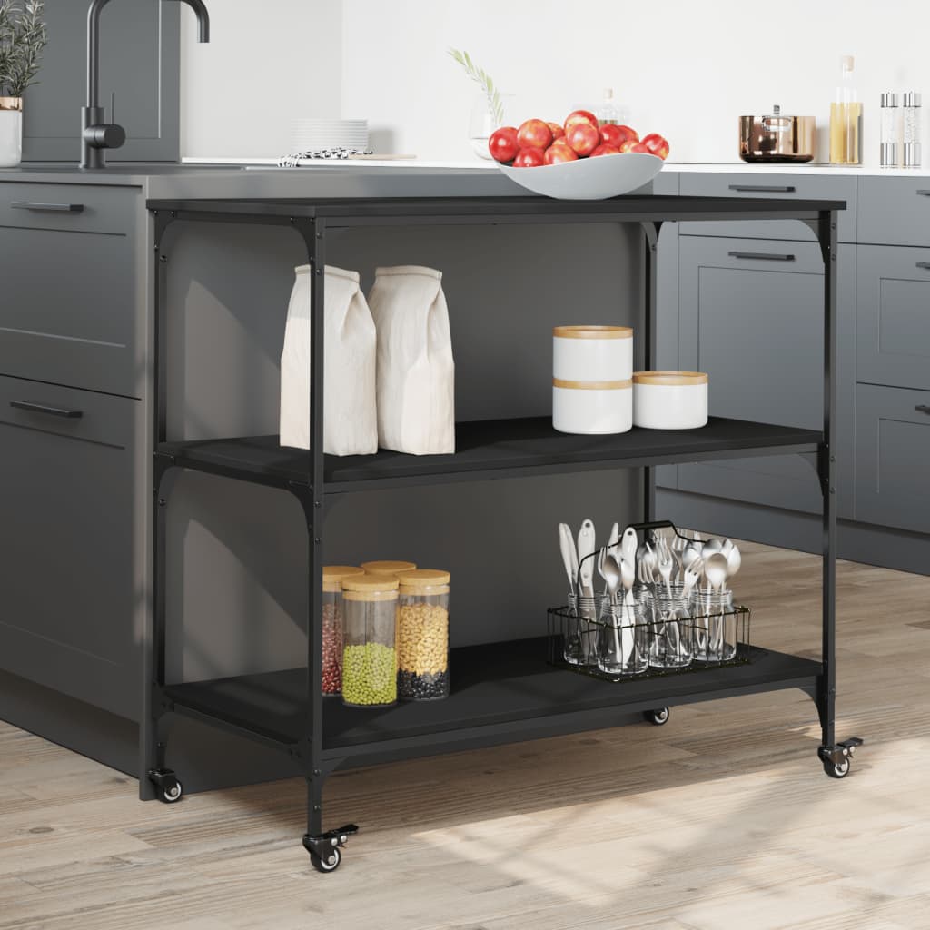 vidaXL Kitchen Trolley Black 40.2"x19.7"x37.4" Engineered Wood-3