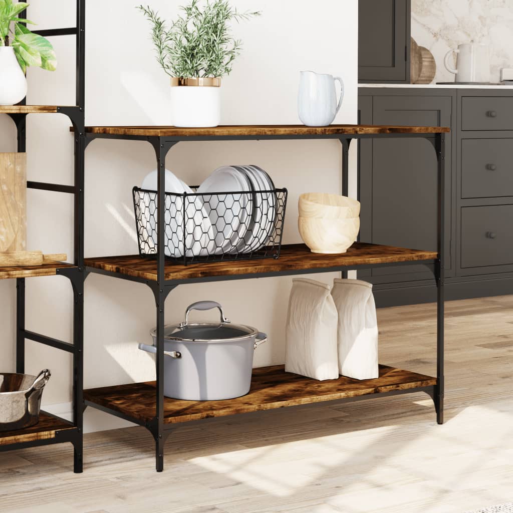 vidaXL Kitchen Trolley Smoked Oak 40.2"x19.7"x37.4" Engineered Wood-1