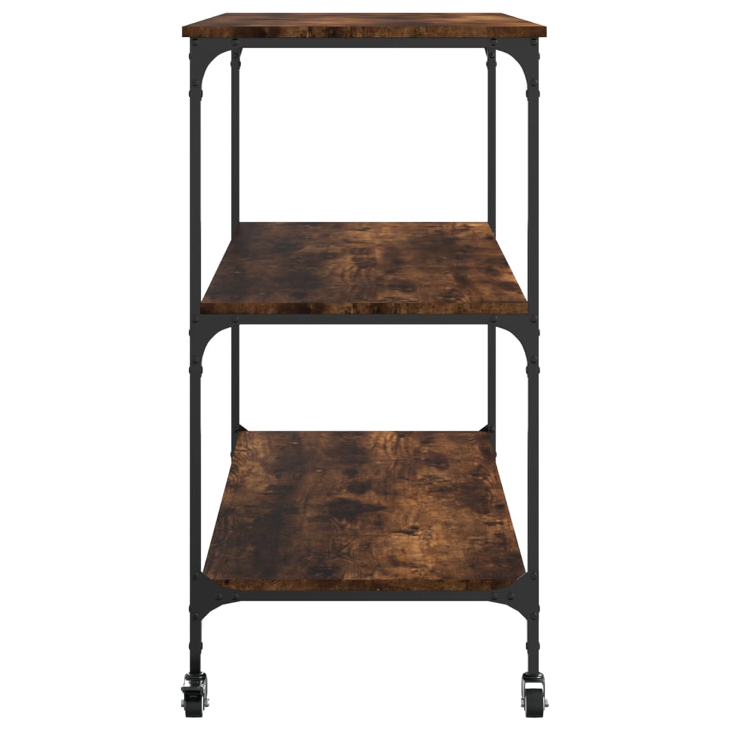 vidaXL Kitchen Trolley Smoked Oak 40.2"x19.7"x37.4" Engineered Wood-6