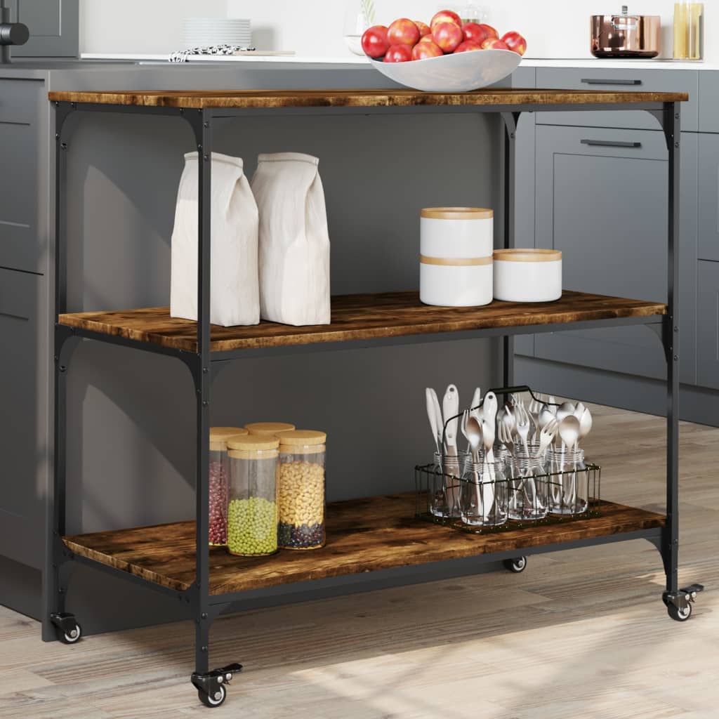 vidaXL Kitchen Trolley Smoked Oak 40.2"x19.7"x37.4" Engineered Wood-0