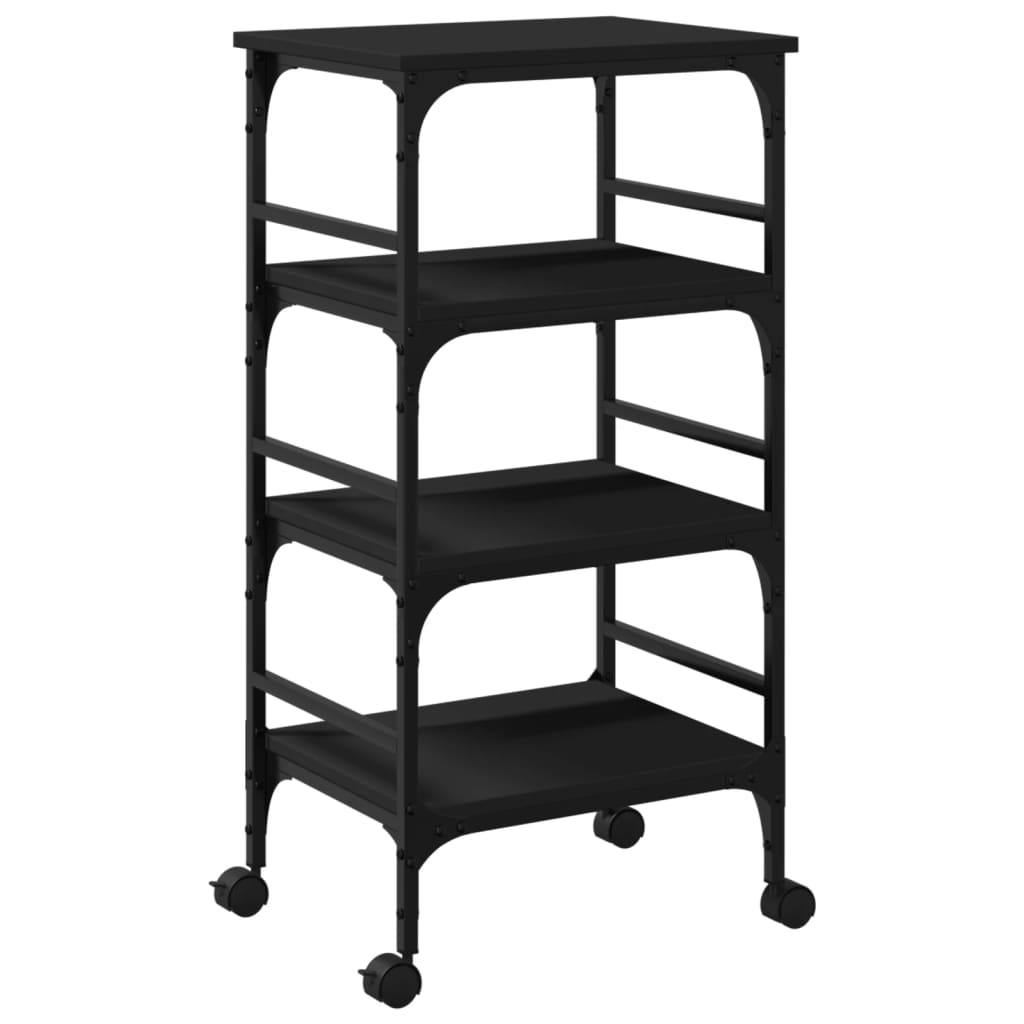 vidaXL Kitchen Trolley Black 17.7"x13.8"x35.2" Engineered Wood-1