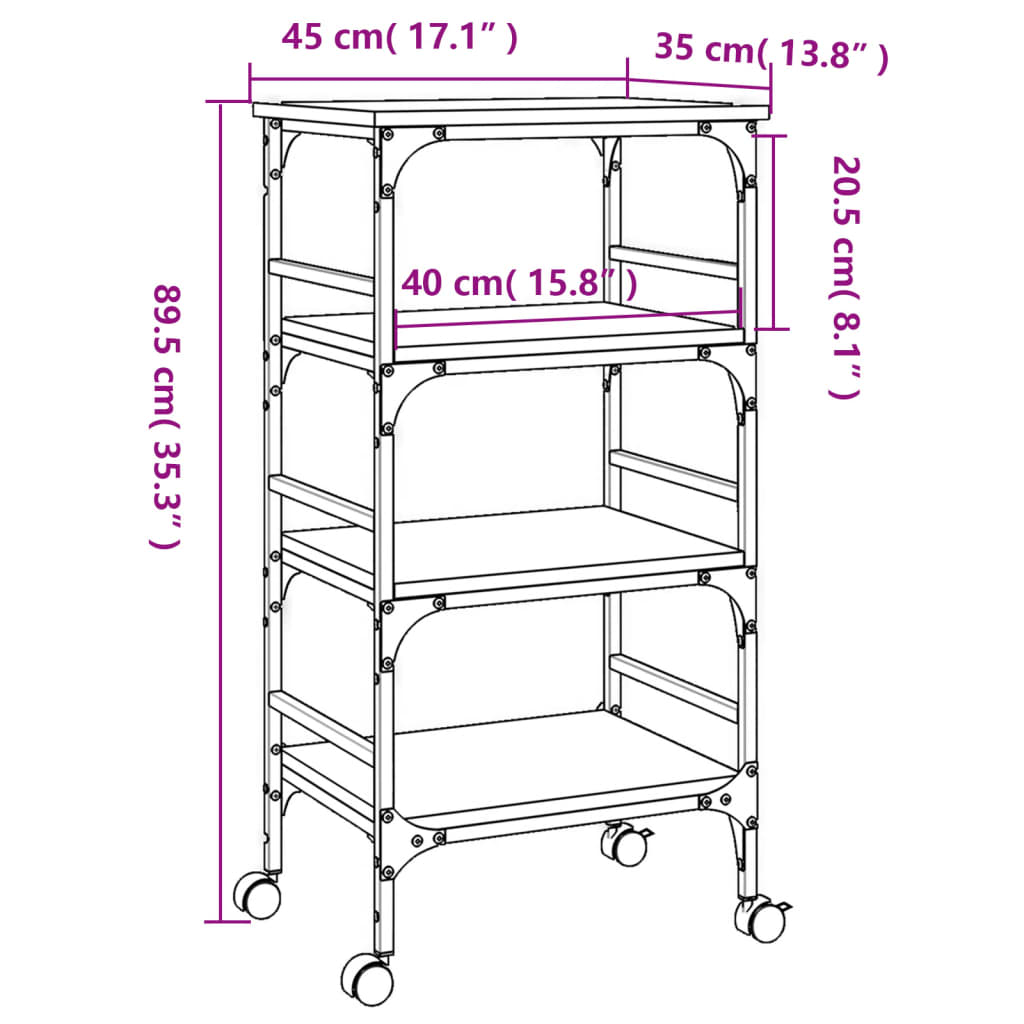 vidaXL Kitchen Trolley Black 17.7"x13.8"x35.2" Engineered Wood-7