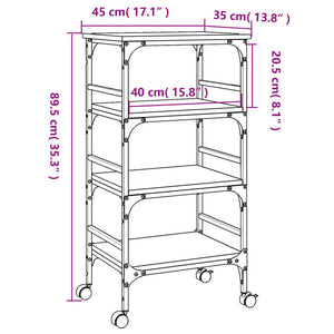 vidaXL Kitchen Trolley Black 17.7"x13.8"x35.2" Engineered Wood-7