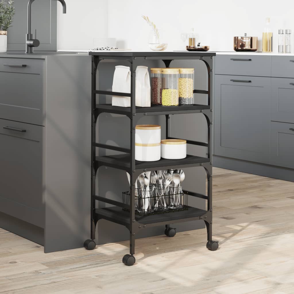 vidaXL Kitchen Trolley Black 17.7"x13.8"x35.2" Engineered Wood-9