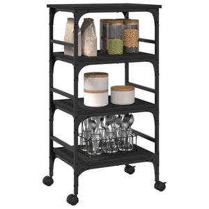 vidaXL Kitchen Trolley Black 17.7"x13.8"x35.2" Engineered Wood-13