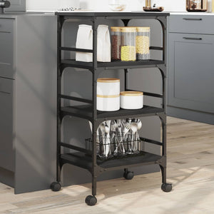 vidaXL Kitchen Trolley Black 17.7"x13.8"x35.2" Engineered Wood-3