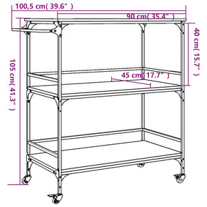 vidaXL Kitchen Trolley Black 39.6"x19.7"x41.3" Engineered Wood-3