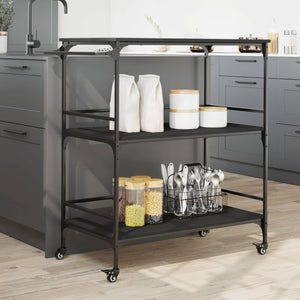 vidaXL Kitchen Trolley Black 39.6"x19.7"x41.3" Engineered Wood-4