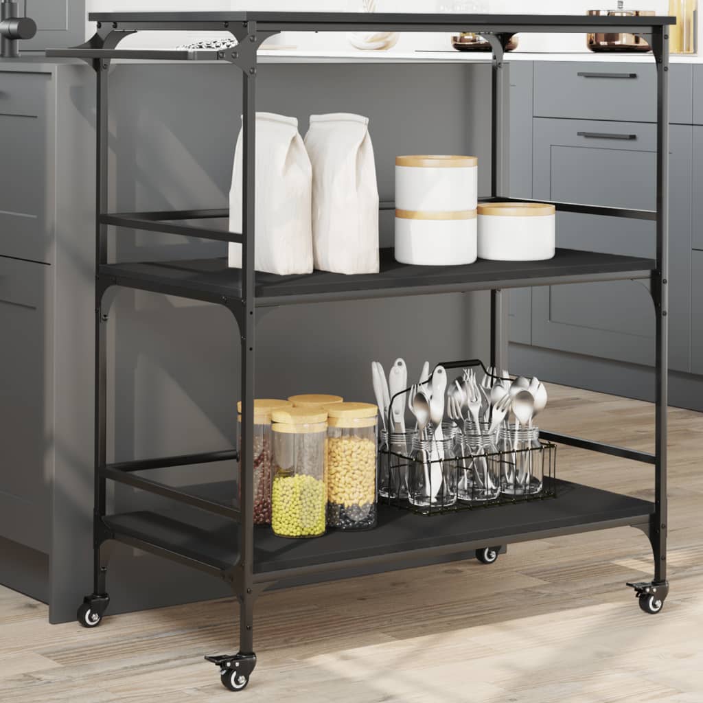 vidaXL Kitchen Trolley Black 39.6"x19.7"x41.3" Engineered Wood-1