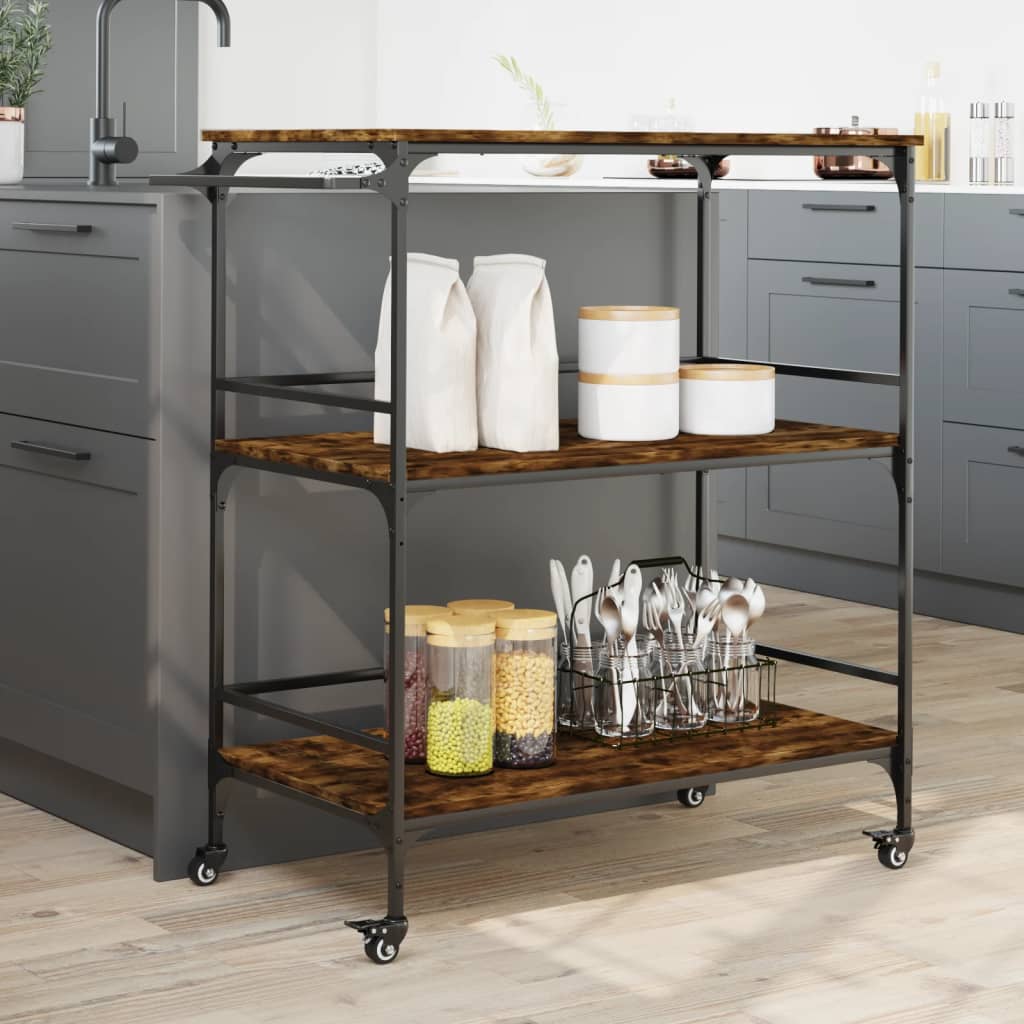 vidaXL Kitchen Trolley Black 39.6"x19.7"x41.3" Engineered Wood-12