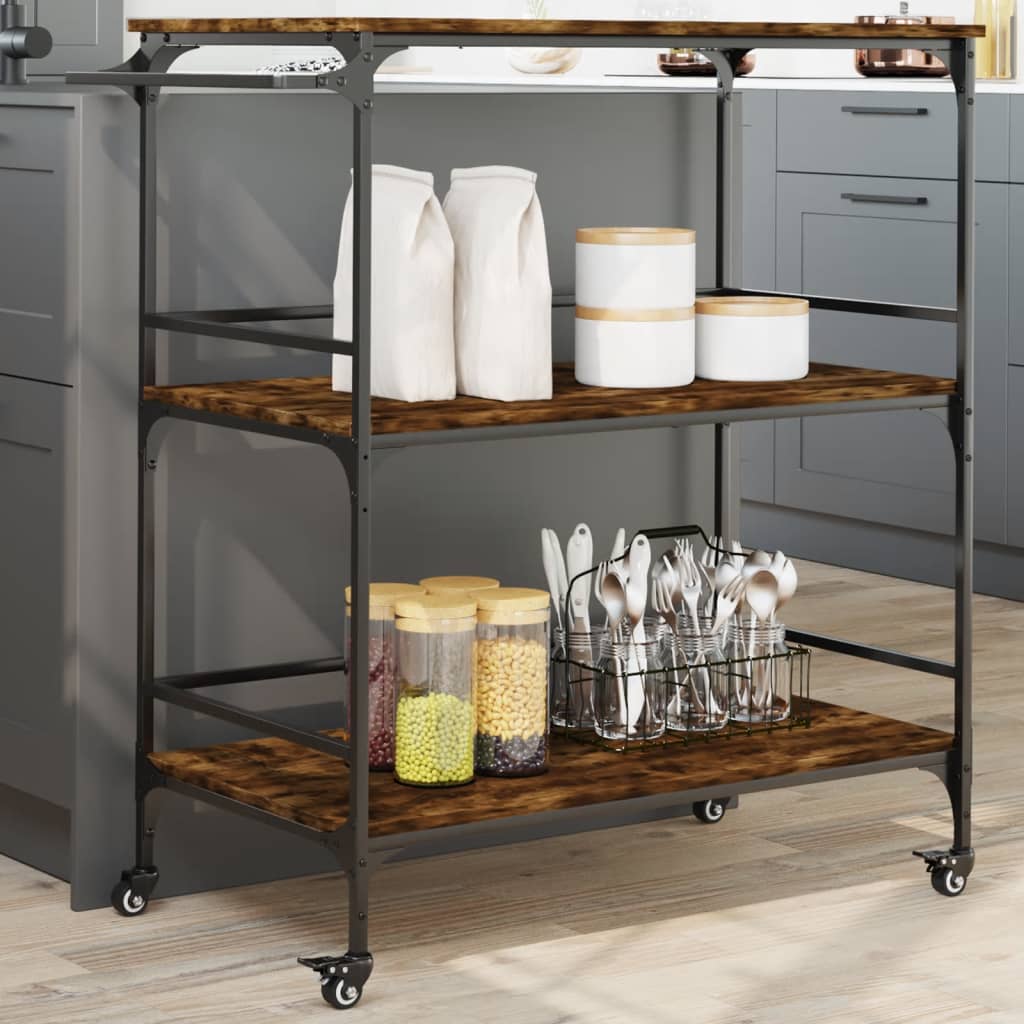 vidaXL Kitchen Trolley Black 39.6"x19.7"x41.3" Engineered Wood-10